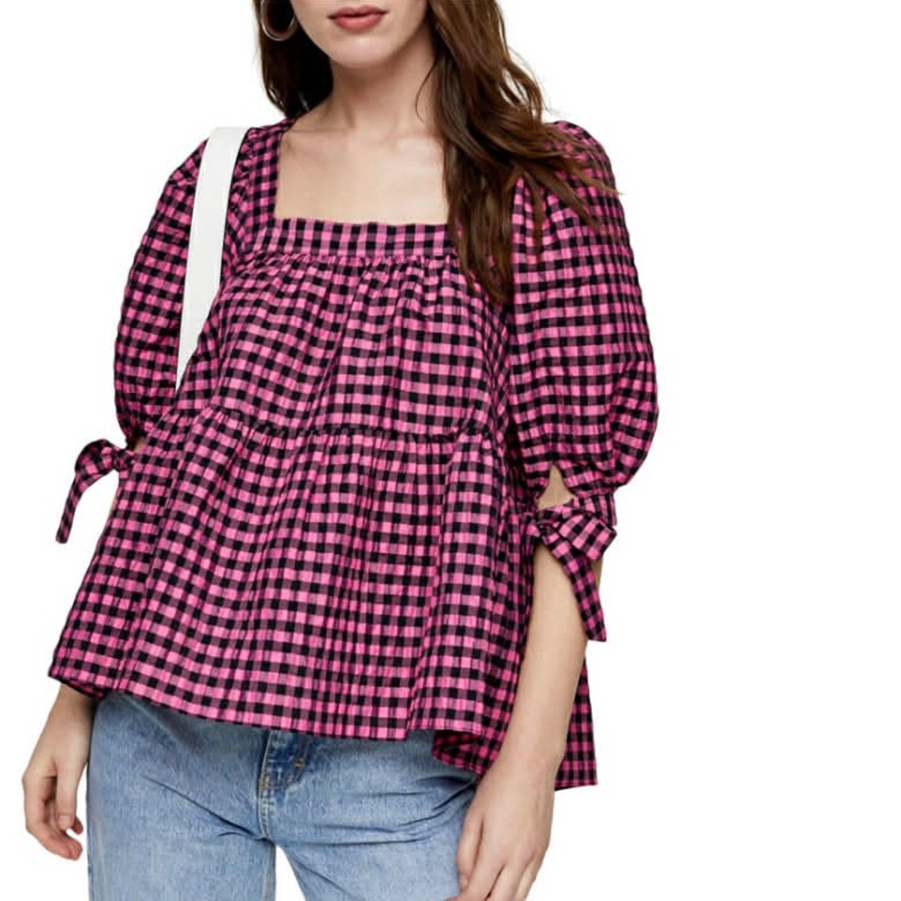 Topshop Neon Check Blouse